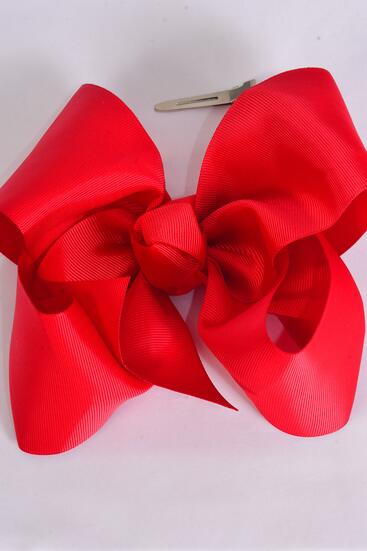 Hair Bow Jumbo Red Grosgrain Bow-tie / 12 pcs Bow = Dozen Red , Alligator Clip , Size - 6" x 5" Wide , Clip Strip and UPC Code
