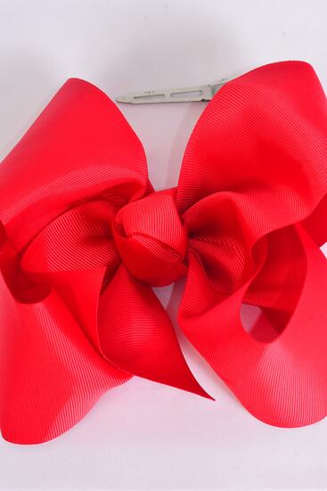 Hair Bow Extra Jumbo Cheer Type Bow Poppy Red Grosgrain Bow-tie / 12 pcs Bow = Dozen  Poppy Red , Alligator Clip , Size - 8" x 7" Wide , Clip Strip & UPC Code