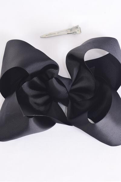 Hair Bow Extra Jumbo Cheer Type Bow Black Alligator Clip Grosgrain Bow-tie / 12 pcs Bow = Dozen Alligator Clip , Size - 8" x 7" Wide , Alligator Clip , Clip Strip & UPC Code