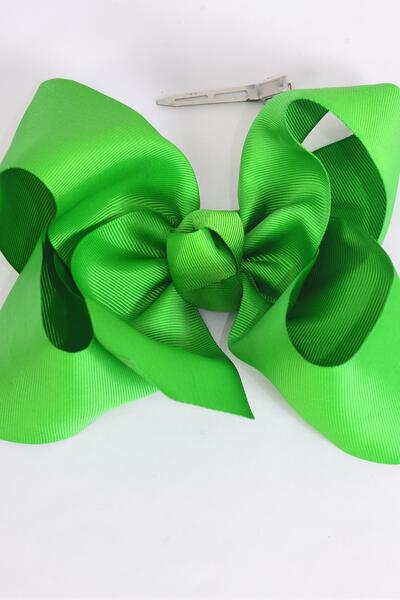 Hair Bow Jumbo Kelly Green Grosgrain Bow-tie / 12 pcs Bow = Dozen Kelly Green , Alligator Clip , Size - 6" x 5" Wide , Clip Strip & UPC Code