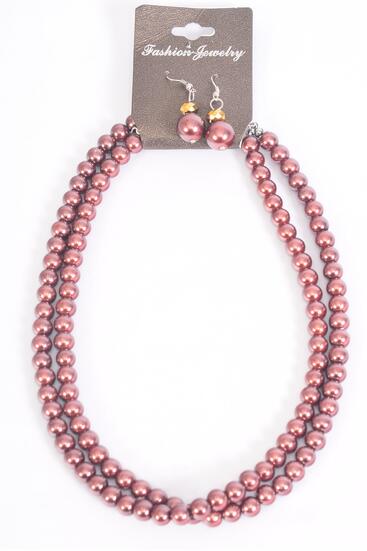 Necklace Sets Pearl 2 Strand Light Purple / 12 Sets = Dozen Light Purple , Size - 18" Extension Chain , Hang tag & Opp Bag