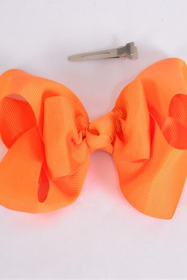 Hair Bow Jumbo Double Layered Orange Grosgrain Bow-tie / 12 pcs Bow = Dozen Orange , Alligator Clip , Size - 6" x 5" Wide , Clip Strip & UPC Code
