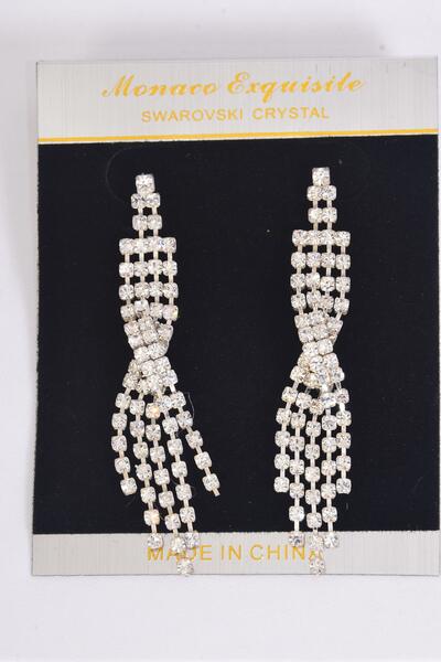Earrings Boutique Silver Rhinestone Drops / PC Post , Size - 2.5" Long , Earring Card & OPP Bag & UPC Code