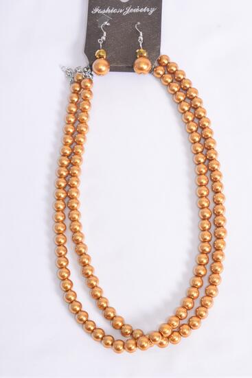 Necklace Sets Pearl 2 Strand Gold / 12 Sets = Dozen Gold , Size - 18" Extension Chain , Hang tag & Opp Bag