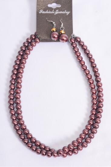 Necklace Sets Pearl 2 Strand Light Purple / 12 Sets = Dozen Light Purple , Size - 18" Extension Chain , Hang tag & Opp Bag