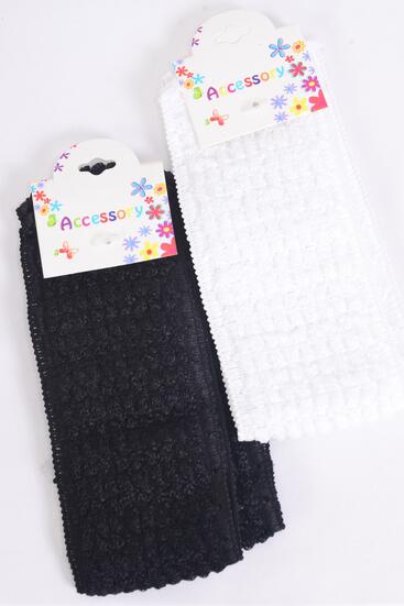 Headband Crochet 24 pcs Black White Mix / 12 card = Dozen Stretch , Size - 2.25" Wide , 4 of each Pattern Asst , Hang Tag & OPP Bag & UPC Code