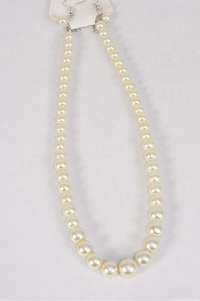 Necklace Sets Graduated From 8 to 14 mm Glass Pearls Cream Beige Pearls / 12 pcs = Dozen Beige Cream , Size - 20"  , Hang Tag & Opp Bag & UPC Code