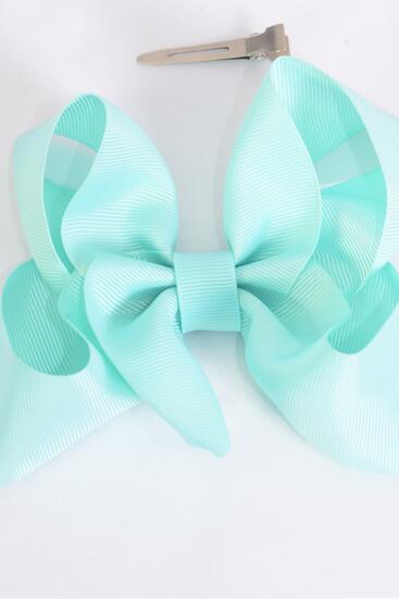 Hair Bow Jumbo Mint Green Grosgrain Bow-tie / 12 pcs Bow = Dozen  Munt Green , Alligator Clip , Size - 6" x 5" Wide , Clip Strip & UPC Code