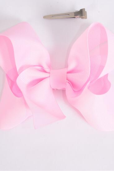 Hair Bow Jumbo Pink Grosgrain Bow-tie / 12 pcs Bow = Dozen  Pink , Alligator Clip , Size - 6" x 5" Wide , Clip Strip & UPC Code