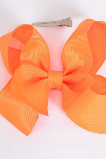 Hair Bow Jumbo Orange Grosgrain Bow-tie / 12 pcs Bow = Dozen  Orange , Alligator Clip , Size - 6" x 5" Wide , Clip Strip & UPC Code