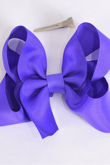 Hair Bow Jumbo Purple Grosgrain Bow-tie / 12 pcs Bow = Dozen Purple , Alligator Clip , Size - 6" x 5" Wide , Clip Strip & UPC Code