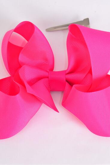 Hair Bow Jumbo Fuchsia Grosgrain Bow-tie / 12 pcs Bow = Dozen   Fuchsia , Alligator Clip , Size - 6" x 5" Wide , Clip Strip & UPC Code