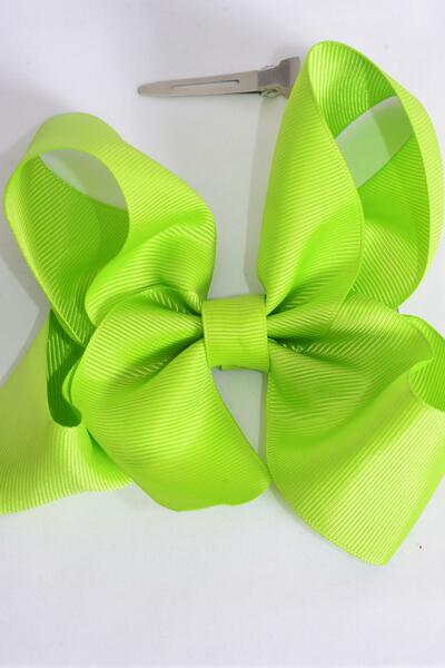 Hair Bow Jumbo Lime Grosgrain Bow-tie / 12 pcs Bow = Dozen Lime , Alligator Clip , Size - 6" x 5" Wide , Clip Strip & UPC Code