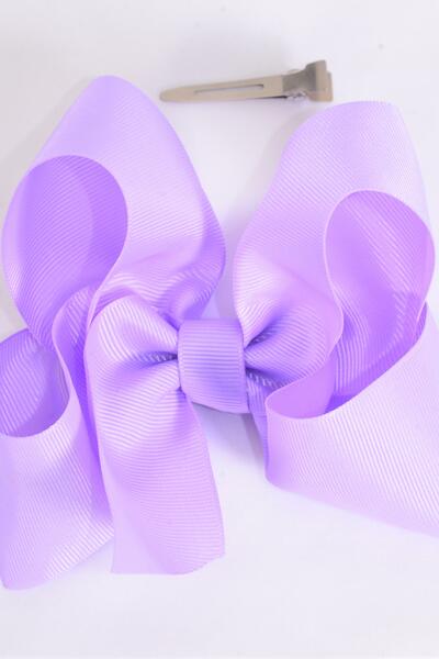 Hair Bow Jumbo Lavender Grosgrain Bow-tie / 12 pcs Bow = Dozen Lavender , Alligator Clip , Size - 6" x 5" Wide , Clip Strip & UPC Code