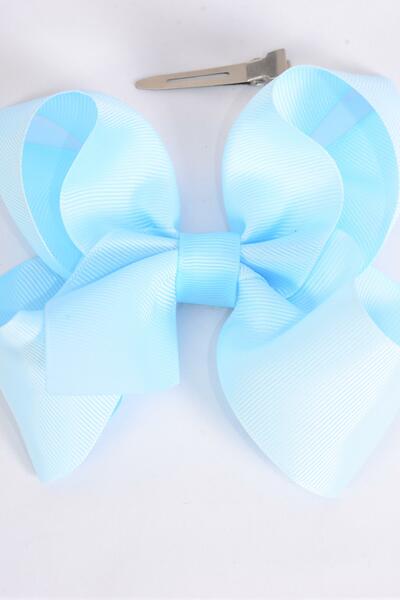 Hair Bow Jumbo Blue Grosgrain Bow-tie / 12 pcs Bow = Dozen Blue , Alligator Clip , Size - 6" x 5" Wide , Clip Strip & UPC Code
