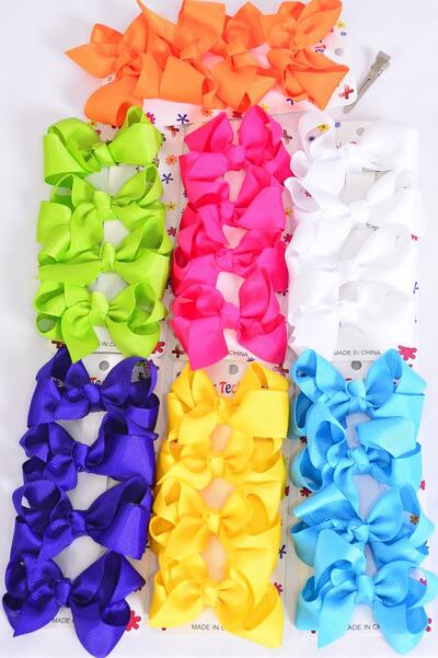 Hair Bows 48 pcs Grosgrain Bow-tie Citrus / 12 card = Dozen  Alligator Clip , Size - 3 "x 2" Wide , 2 White , 2 Fuchsia , 2 Purple , 2 Yellow , 2 Blue , 1 Lime , 1 Orange Asst , Display Card & UPC Code
