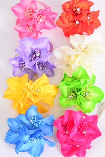 Flower Silk Flowers Hair Tie Brooch Alligator Clip Mix Multi / 12 pcs Flower = Dozen Size - 4" Wide , Brooch , Alligator Clip & Hair Tie , 2 Fuchsia, 2 Yellow, 2 Lavender, 2 Beige, 1 Turquoise, 1 Hot Punk, 1 Lime, 1 Orange Asst