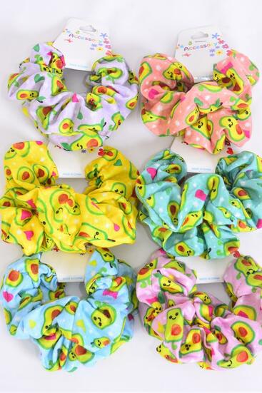 Scrunchies 24 pcs Cotton Stretch Avocadorable / 24 pcs = Dozen Stretch , 2 Of each Pattern Asst , Hang Tag & OPP Bag & UPC Code