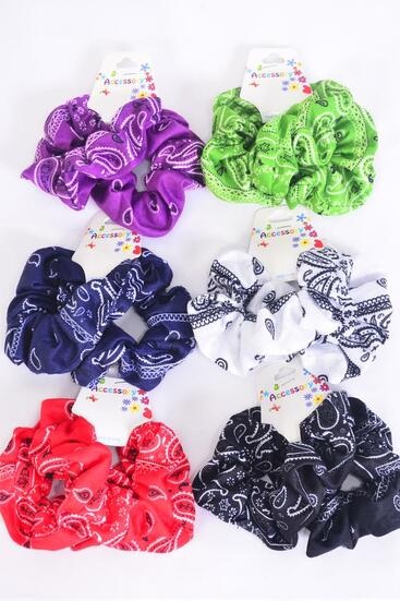 Scrunchies 24 pcs Cotton Stretch Bandana Paisley Pattern Mix / 24 pcs = Dozen Multi , Stretch , 2 Of each Pattern Asst , Hang Tag & OPP Bag & UPC Code                                        -