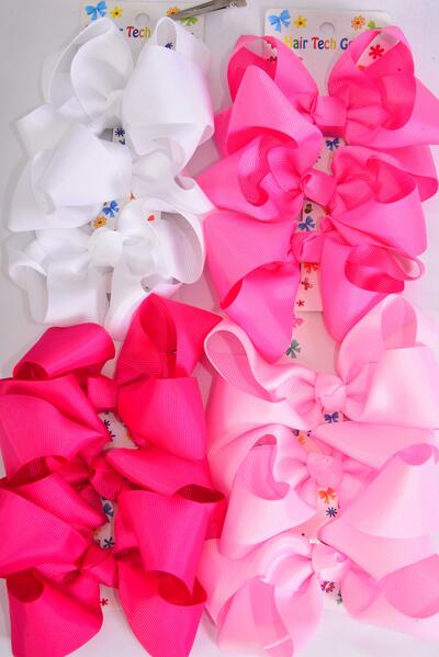 Hair Bows Large 36 pcs Grosgrain Bow-tie Pink Mix / 12 card = Dozen Alligator Clip , Bow Size - 4" x 3" Wide , 3 of each Color Asst , 3 pcs per card , 12 Card = Dozen