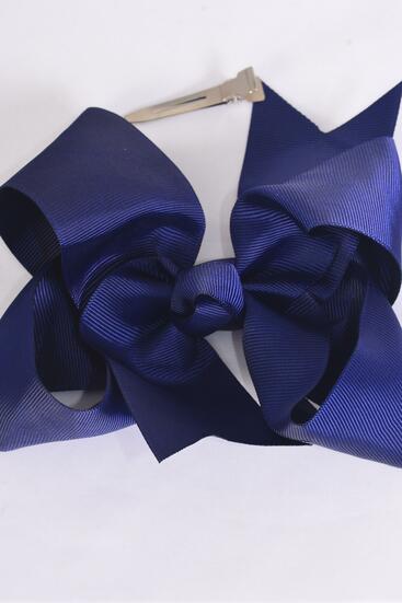 Hair Bow Jumbo Navy Grosgrain Bow-tie / 12 pcs Bow = Dozen Navy , Alligator Clip , Size - 6" x 5" Wide , Clip Strip and UPC Code