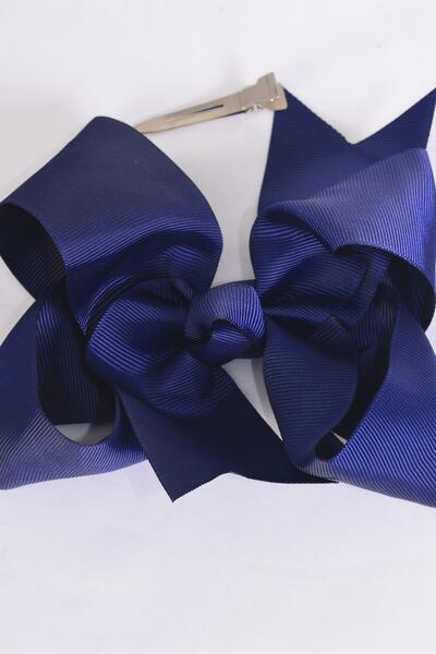 Hair Bow Jumbo Navy Grosgrain Bow-tie / 12 pcs Bow = Dozen Navy , Alligator Clip , Size - 6" x 5" Wide , Clip Strip and UPC Code