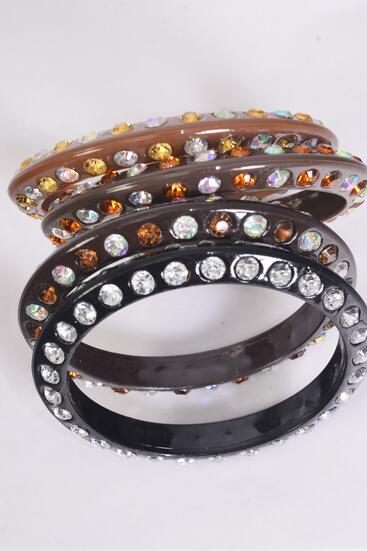 Bracelet Bangle Acrylic Stones 2 Sides All Around Browntone / 12 pcs = Dozen Browntone , Size - 3" Dia Wide , 3 Black , 3 Dark Brown , 3 Medium Brown , 3 Light Brown Color Asst , Hang Tag & Opp bag & UPC Code 