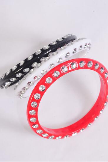 Bracelet Bangle Acrylic Stones 2 Sides All Around Red White Black Mix / 12 pcs = Dozen  Size - 2.75" Dia Wide , 4 Red , 4  White , 4 Black Mix , Hang Tag & Opp bag & UPC Code
