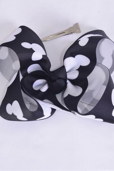 Hair Bow Jumbo Mouse Ear Grosgrain Bow-tie Black / 12 pcs Bow = Dozen Black , Alligator Clip , Size - 6" x 5" Wide ,  Clip Strip & UPC Code
