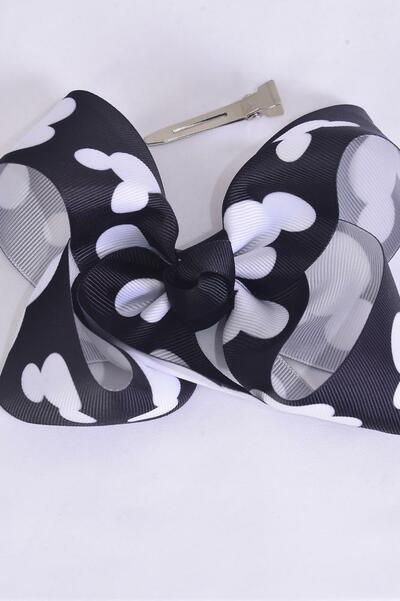 Hair Bow Jumbo Mouse Ear Grosgrain Bow-tie Black / 12 pcs Bow = Dozen Black , Alligator Clip , Size - 6" x 5" Wide ,  Clip Strip & UPC Code