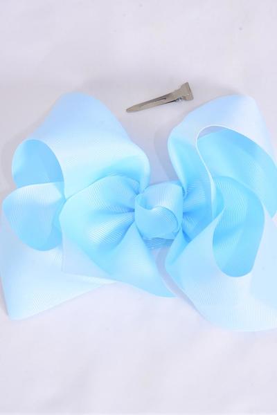 Hair Bow Jumbo Baby Blue Grosgrain Bow-tie / 12 pcs Bow = Dozen  Baby Blue , Alligator Clip , Size - 6" x 5" Wide , Clip Strip & UPC Code