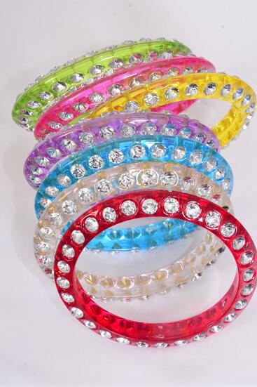 Bracelet Bangle Acrylic Stones 2 Sides All Around / 12 pcs = Dozen  Size - 2.75" x 0.5" Dia" Wide , Choose Colors , Hang tag & OPP bag & UPC Code 