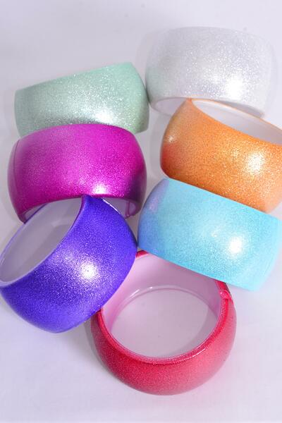 Bracelet Bangle Acrylic Wide Hinge Metallic Multi / 12 pcs = Dozen Multi , Size - 2.75 x 1.75" Wide , 2 Gold , 2 Silver , 2 Blue , 2 Red , 2 Purple , 1 Green , 1 Fuchsia Mix , Hang Tag & OPP Bag & UPC Code