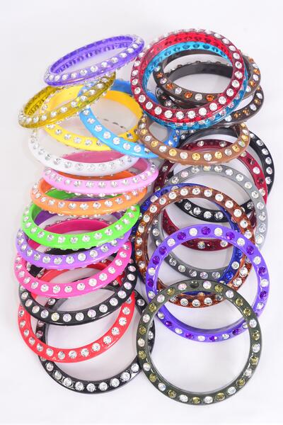 Bracelet Bangle Acrylic Clear Stones 2 Sides All Around / 12 pcs = Dozen Size - 3" Dia Wide , Choose Colors , Hang tag & Opp bag & UPC Code