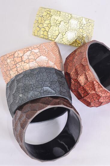 Bracelet Bangle Acrylic Wide Crackled Neutral Color Asst / 12 pcs = Dozen Size - 2.75" x 1.5 Wide , 3  Dark Brown , 3 Medium Brown , 3 Cream , 2 Ivory , 1 Gray Mix , Hang tag & OPP bag & UPC Code 