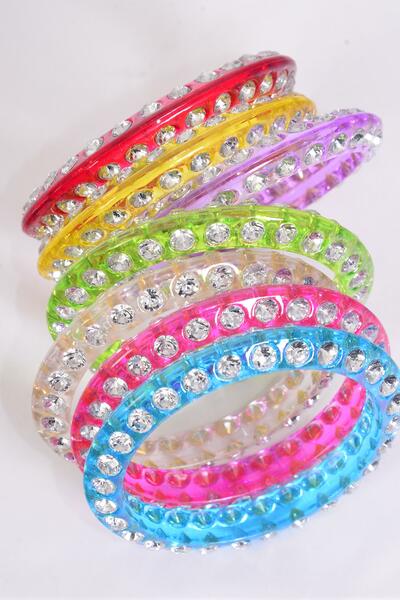 Bracelet Bangle Acrylic Stones 2 Sides All Around / 12 pcs = Dozen  Size - 2.75" x 0.5" Dia" Wide , Choose Colors , Hang tag & OPP bag & UPC Code 