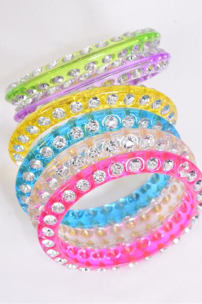 Bracelet Bangle Acrylic Stones 2 Sides All Around / 12 pcs = Dozen  Size - 2.75" x 0.5" Dia" Wide , Choose Colors , Hang tag & OPP bag & UPC Code 