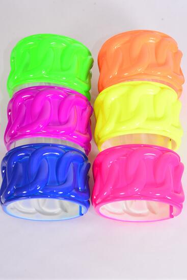 Bracelet Bangle Acrylic Hinge Chain Pattern Multi / 12 pcs = Dozen  Multi , Hinge , Size - 2.75" x 1.75" Dia Wide , 2 of each Color Asst , Hang Tag & Opp bag & UPC Code