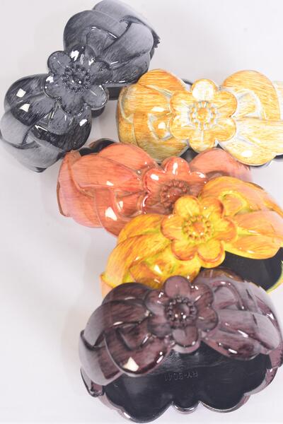 Bracelet Bangle Acrylic Hinge Brush Stroke Wood Finish / 12 pcs = Dozen Hinge , Size - 2.75 x 1.25" Wide , 3 Black , 3 Beige , 2 Honey , 2 Dark Brown , 2 Pink Color Asst , Hang Tag & OPP Bag & UPC Code