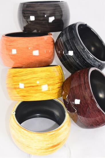 Bracelet Bangle Acrylic Wide Hinge Brush Stroke / 12 pcs = Dozen Size - 2.75 x 1.75" Wide , 3 Black , 3 Ivory , 2 Brown , 2 Medium Brown , 2 Dark Brown Color Asst , Hang Tag & OPP bag & UPC Code