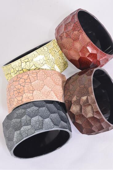Bracelet Bangle Acrylic Wide Crackled Neutral Color Asst / 12 pcs = Dozen Size - 2.75" x 1.5 Wide , 3  Dark Brown , 3 Medium Brown , 3 Cream , 2 Ivory , 1 Gray Mix , Hang tag & OPP bag & UPC Code 