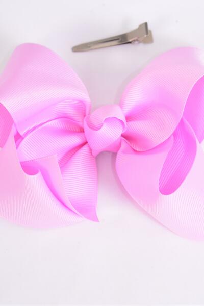 Hair Bow Jumbo Rose Pink Grosgrain Bow-tie / 12 pcs Bow = Dozen Rose Pink , Alligator Clip , Size - 6" x 5" Wide , Clip Strip & UPC Code