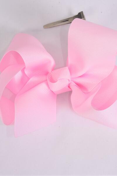 Hair Bow Jumbo Light Pink Grosgrain Bow-tie / 12 pcs Bow = Dozen Light Pink , Alligator Clip , Size - 6" x 5" Wide , Clip Strip & UPC Code