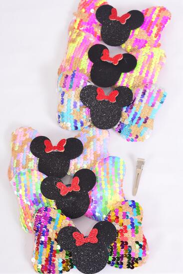 Hair Bow Flip Sequin Iridescent Center Mouse Ear Charm Multi / 12 pcs Bow = Dozen Multi , Alligator Clip , Size - 6" x 4" Wide , 2 Of each Color Mix , Clip Strip & UPC Code