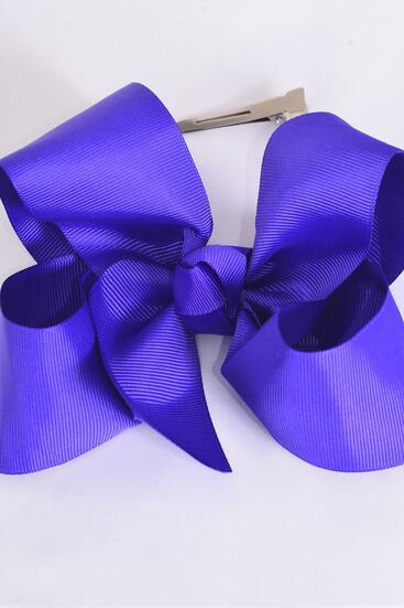 Hair Bow Jumbo Dark Purple Grosgrain Bow-tie / 12 pcs Bow = Dozen  Dark Purple , Alligator Clip , Size - 6" x 5" Wide , Clip Strip & UPC Code