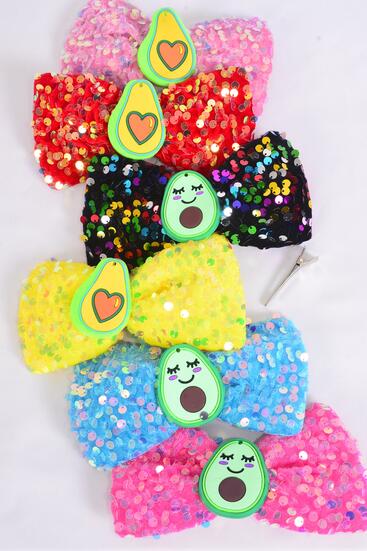 Hair Bow Flip Sequin Center Avocado adorable Charm Multi / 12 pcs Bow = Dozen Multi , Alligator Clip , Size - 6" x 4" Wide , 2 Of each Pattern Mix , Clip Strip & UPC Code