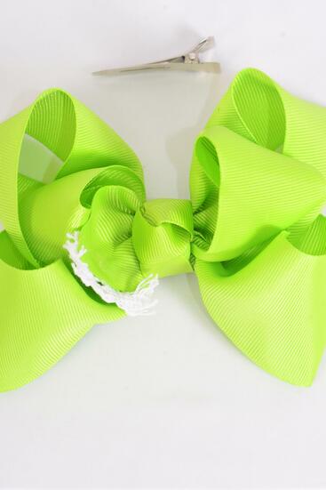 Hair Bow Jumbo Lace Grosgrain Bow-tie Lime / 12 pcs Bow = Dozen Lime , Alligator Clip , Size - 6" x 5" Wide , Clip Strip & UPC Code