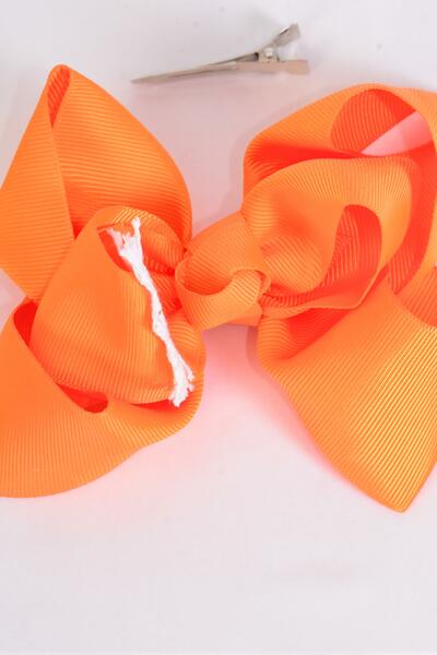 Hair Bow Jumbo Lace Grosgrain Bow-tie Orange / 12 pcs Bow = Dozen Orange , Alligator Clip , Size - 6" x 5" Wide , Clip Strip & UPC Code