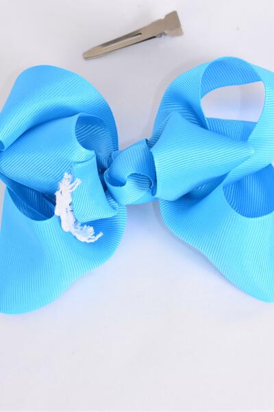 Hair Bow Jumbo Lace Grosgrain Bow-tie Turquoise / 12 pcs Bow = Dozen Turquoise , Alligator Clip , Size - 6" x 5" Wide , Clip Strip & UPC Code