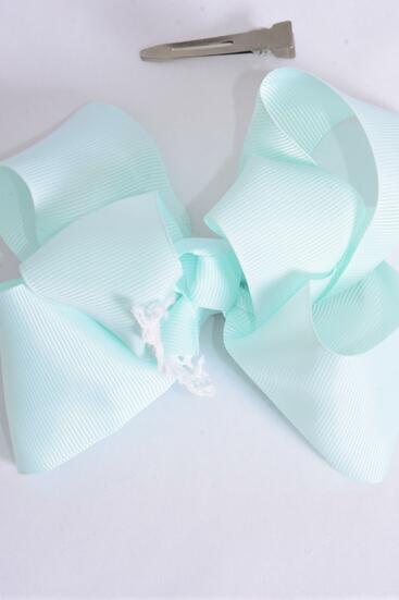Hair Bow Jumbo Lace Grosgrain Bow-tie Mint Green / 12 pcs Bow = Dozen Mint Green , Alligator Clip , Size - 6" x 5" Wide , Clip Strip & UPC Code